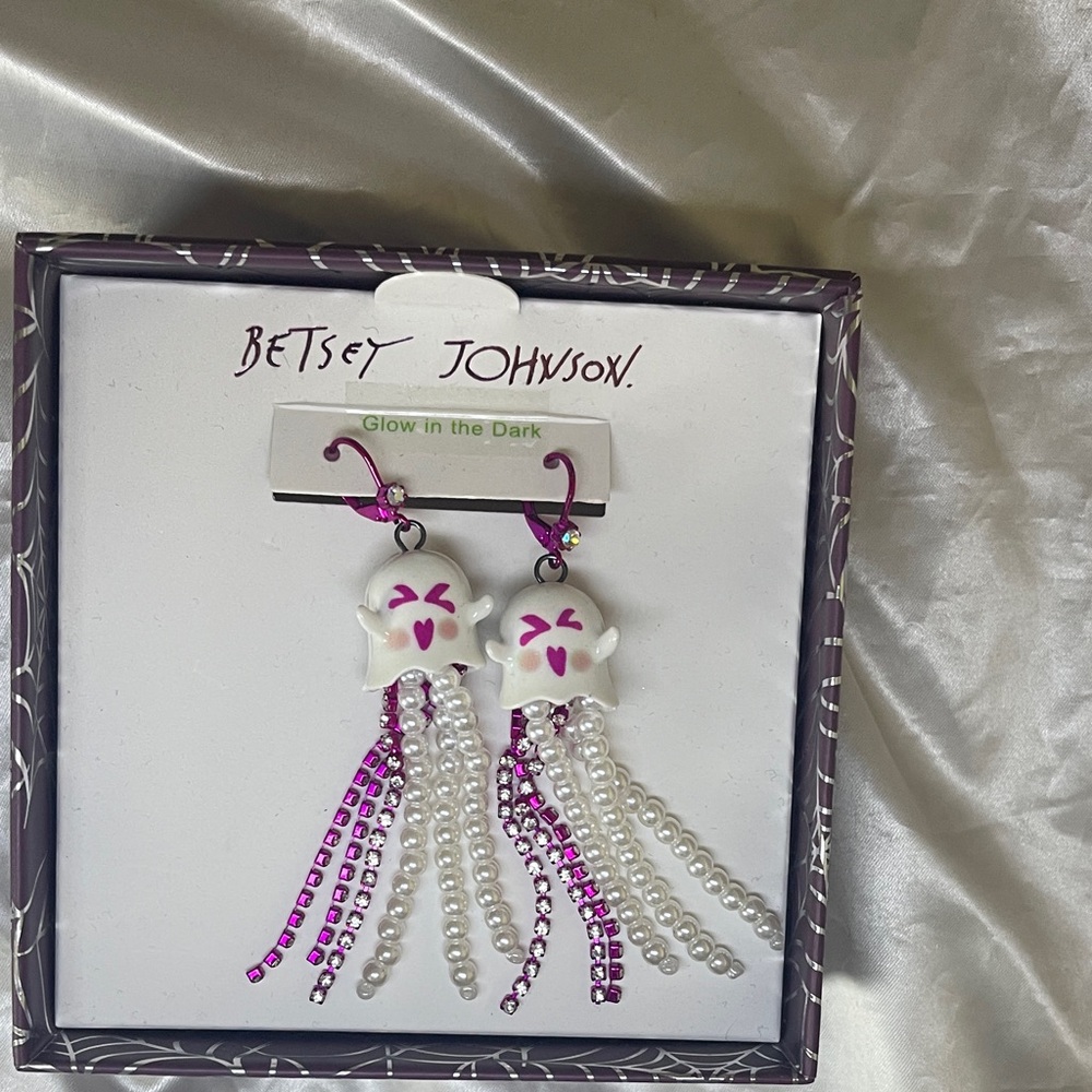 Betsey Johnson Pink and White Skull Earrings